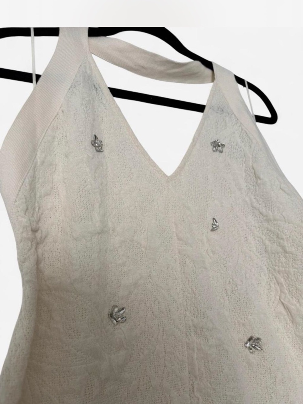 Zara Cream Backless V-Neck Embellished Dress